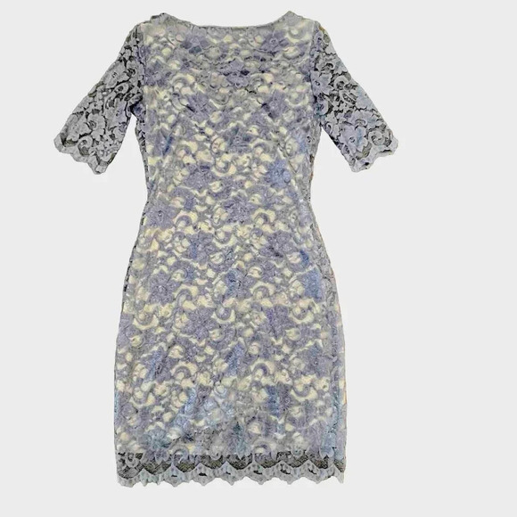 Badgley Mischka Belle Alexandra Lace Dress Size 8 Bodycon Blue White - Picture 2 of 10